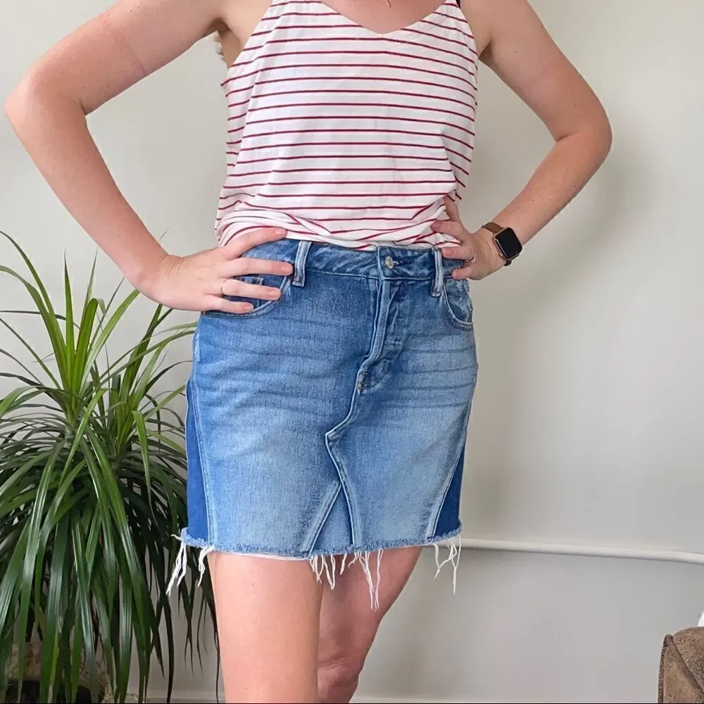 PacSun Mini Denim Skirt Raw Hem and Mixed Washes 27